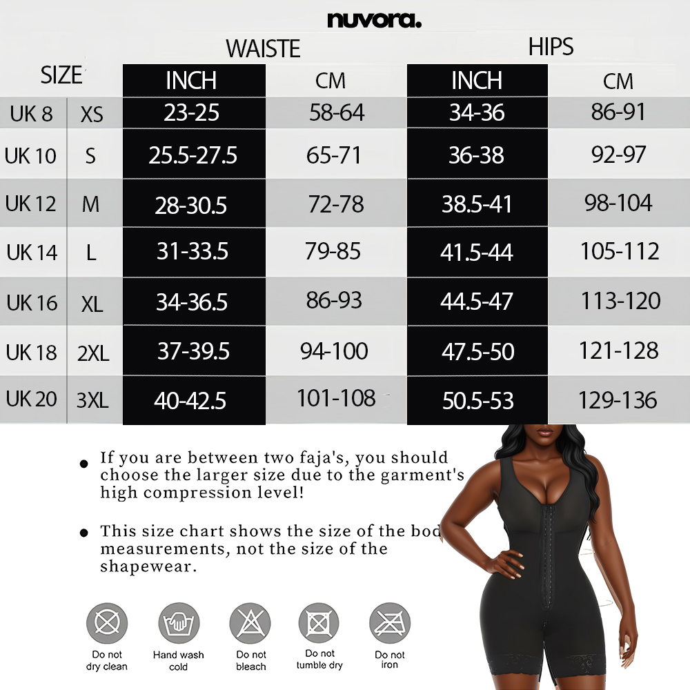 Nuvora Faja Bodysuit size chart